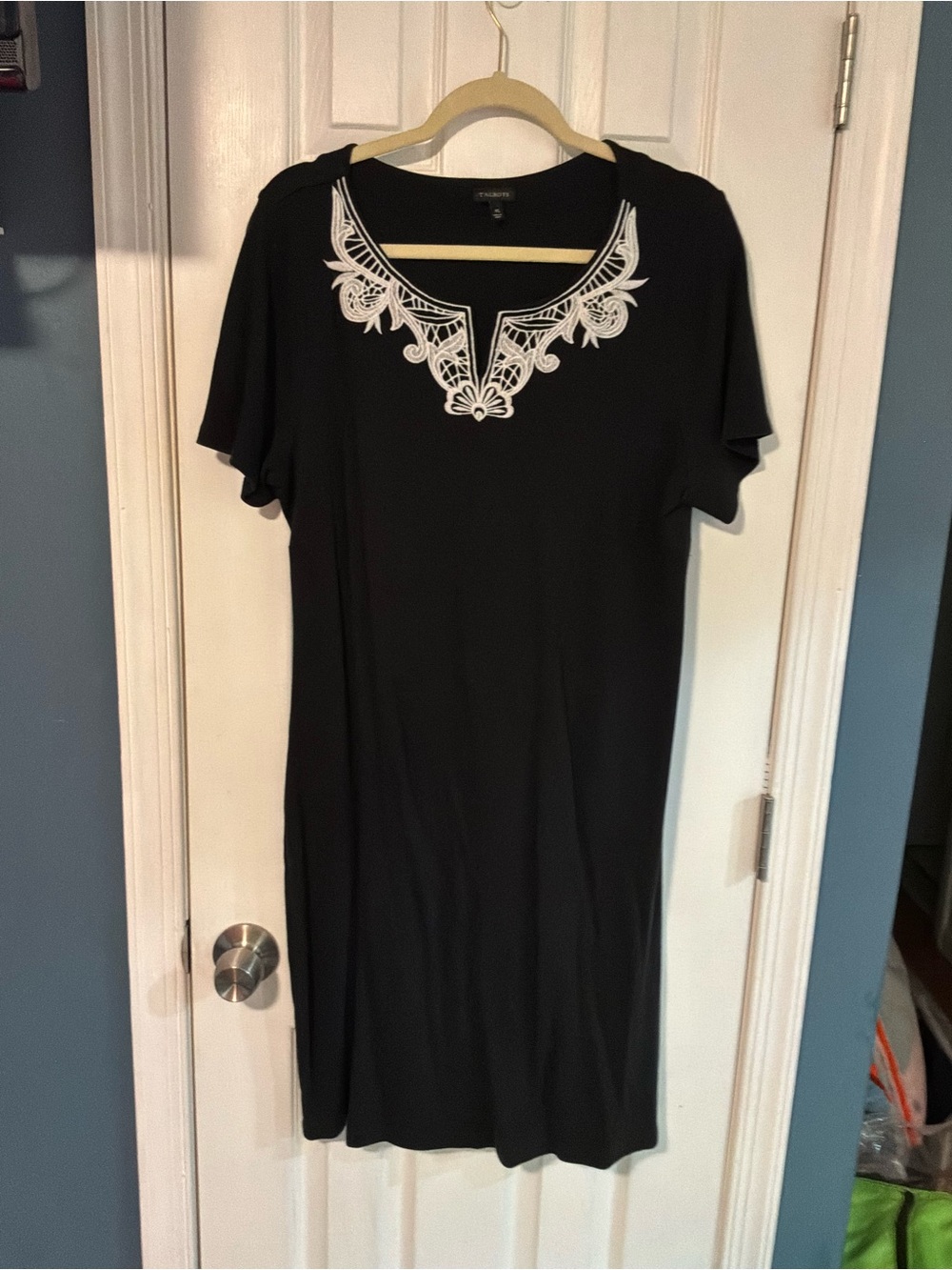 Talbots Black Midi Dress with White Embroidered Neckline